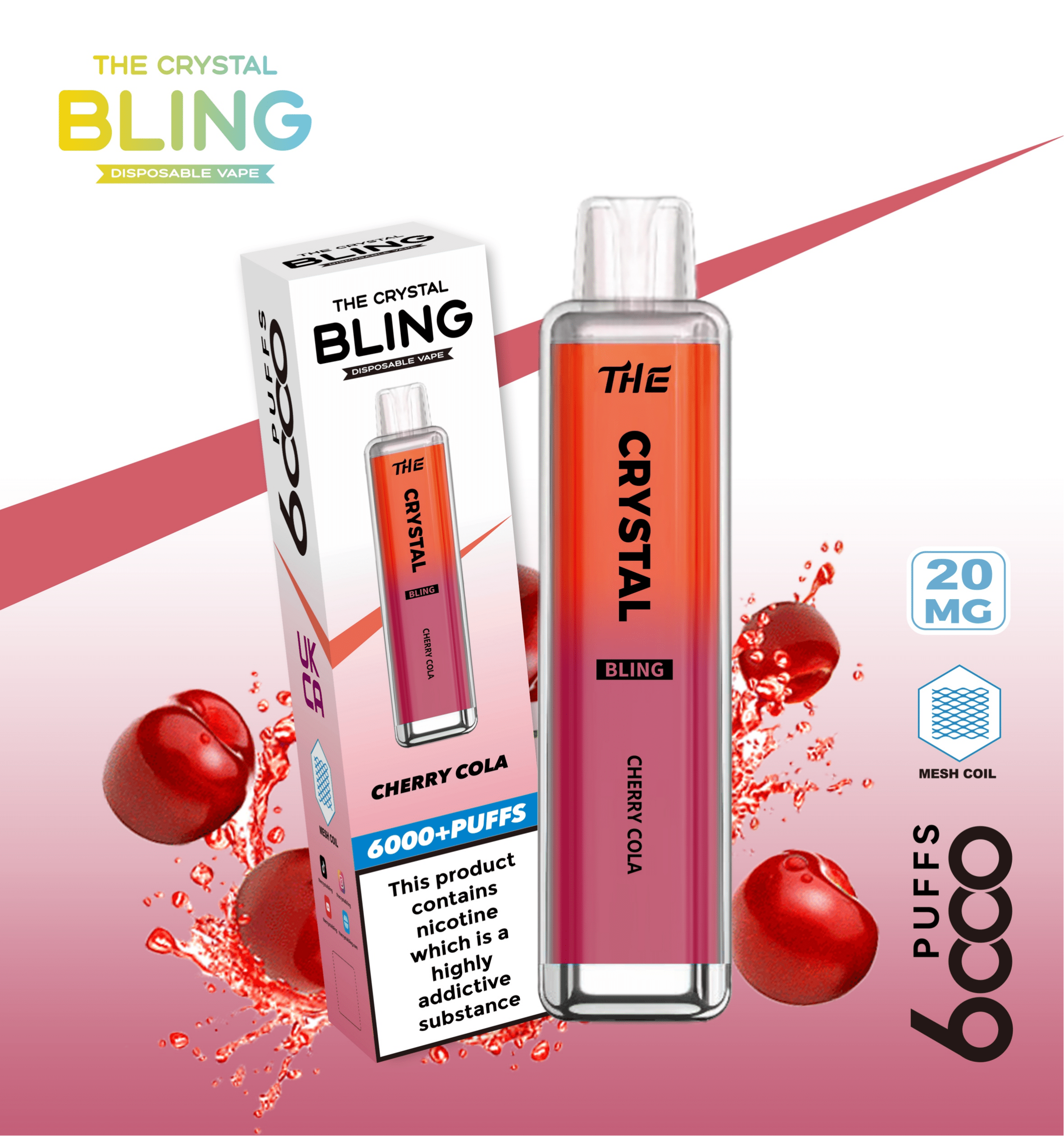 Crystal Bling disposable vape, cherry cola flavor.