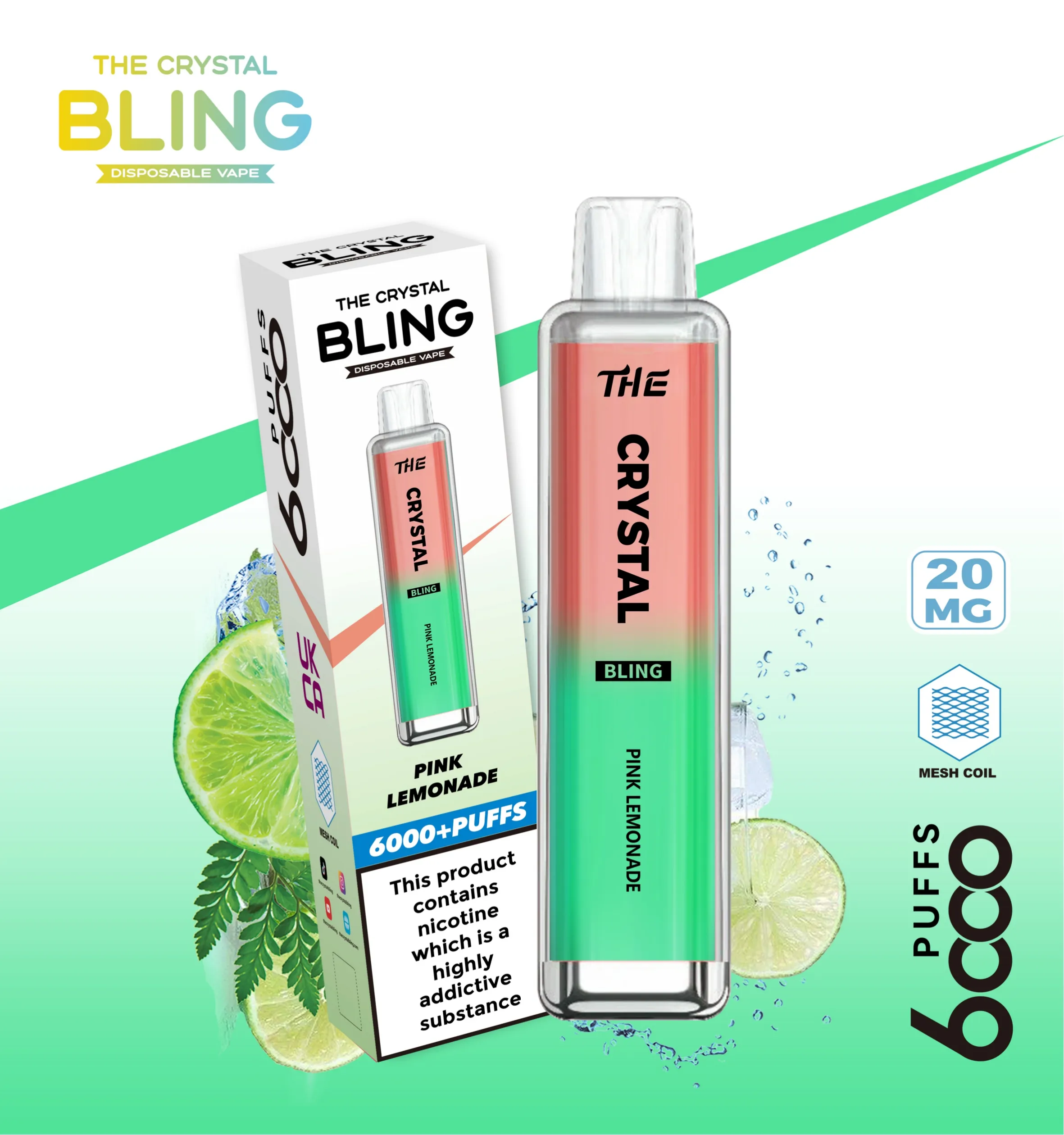 Crystal Bling disposable vape in Pink Lemonade flavor.