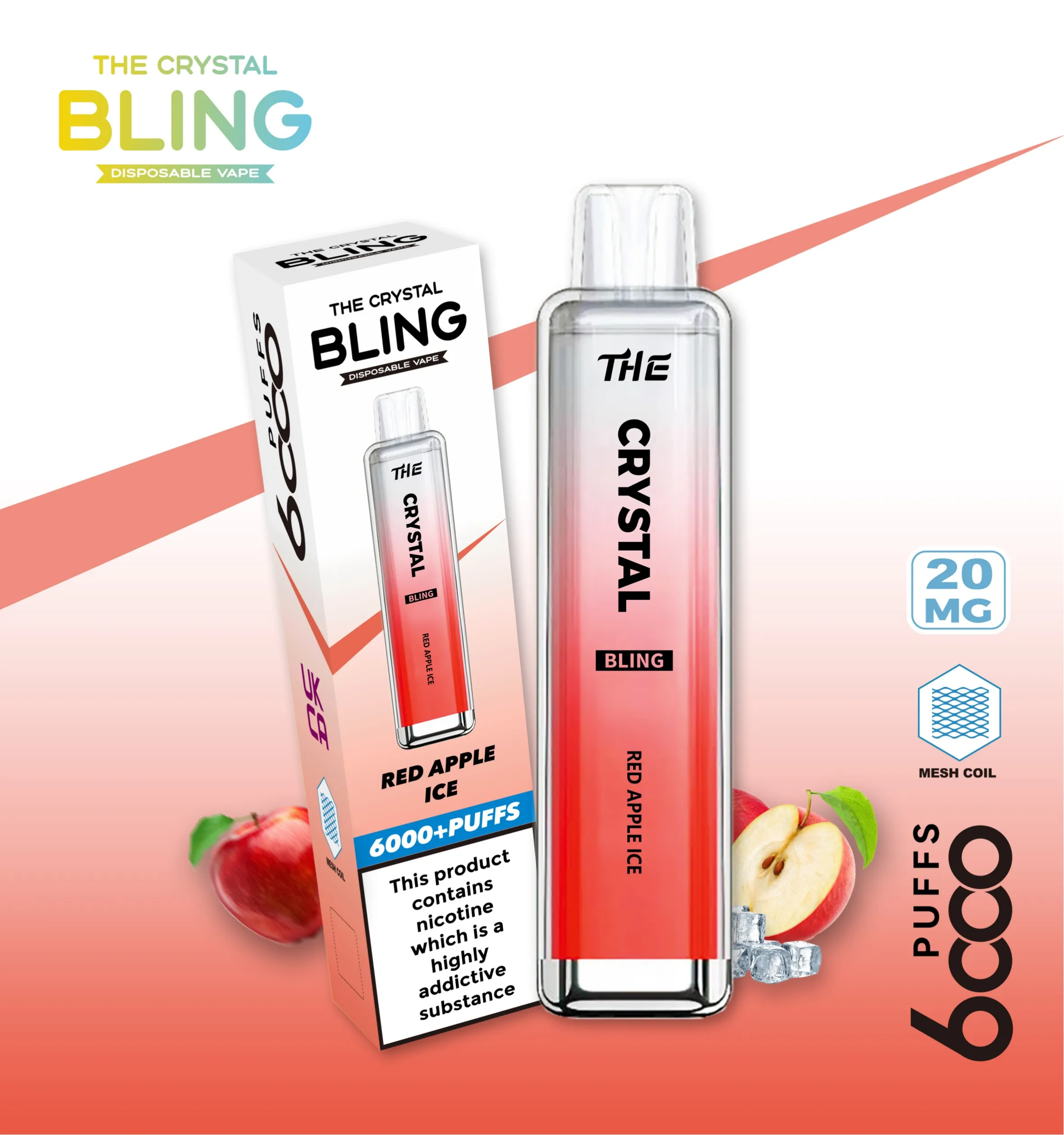 Crystal Bling disposable vape, Red Apple Ice flavor.