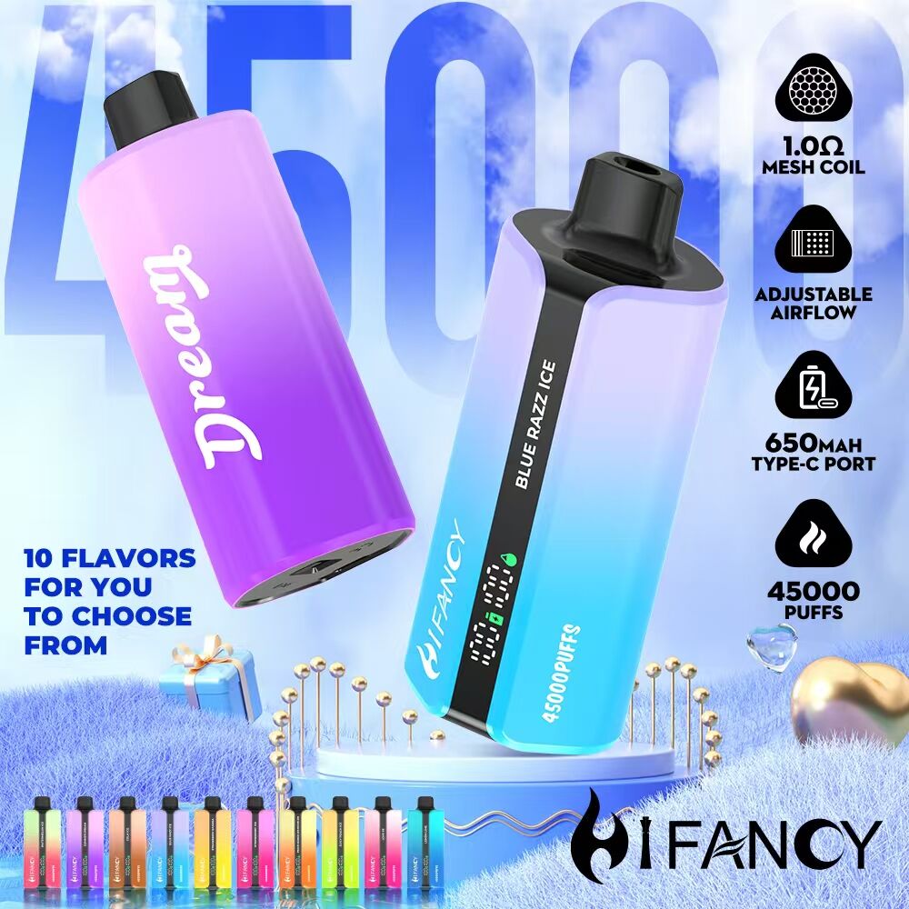 Two colorful vape pens with flavor options.