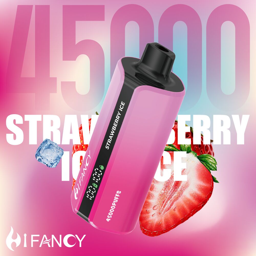 Pink vape with strawberry ice flavor and ice cube