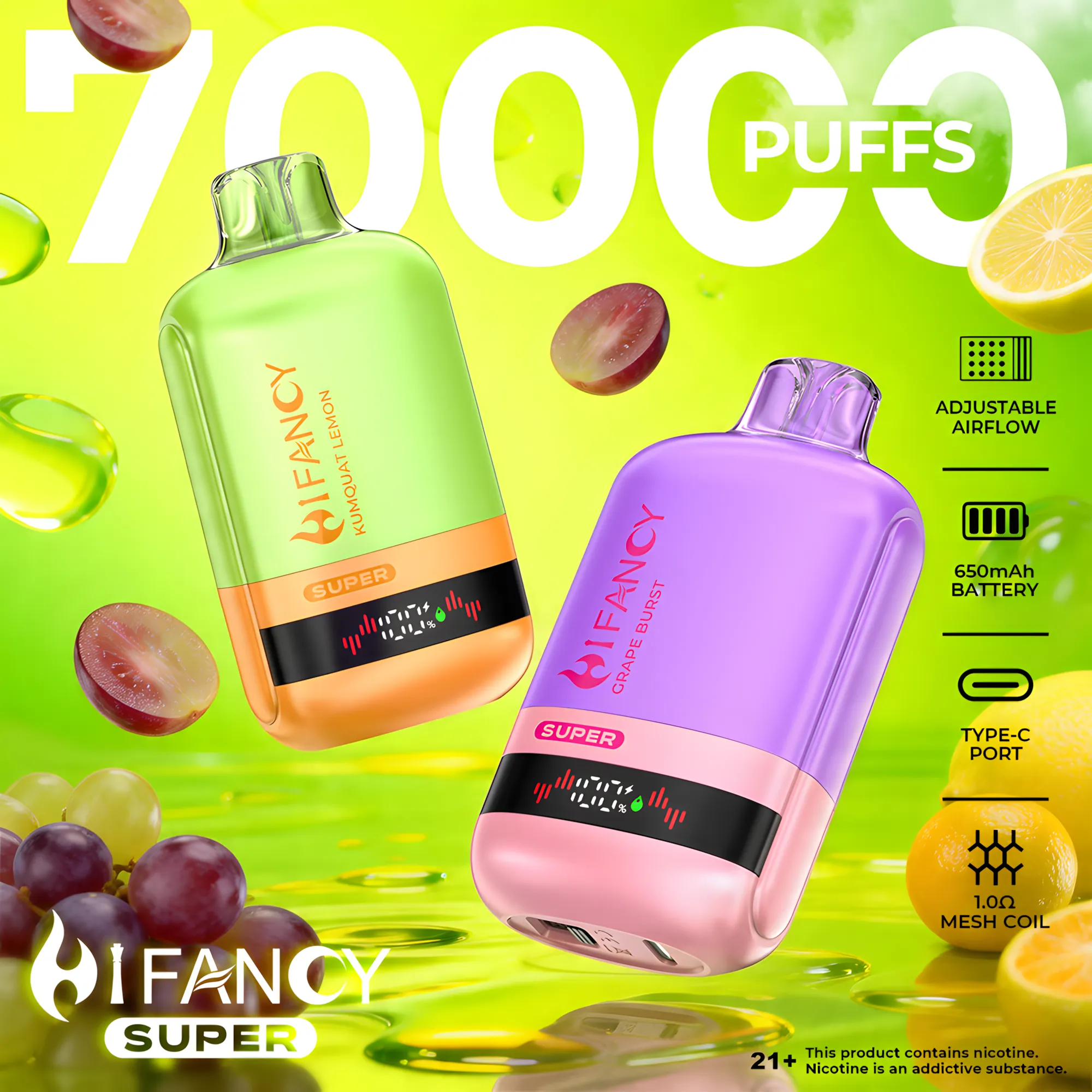 HiFancy Super 70000 Puffs - Grape Burst Kumquat Lemon