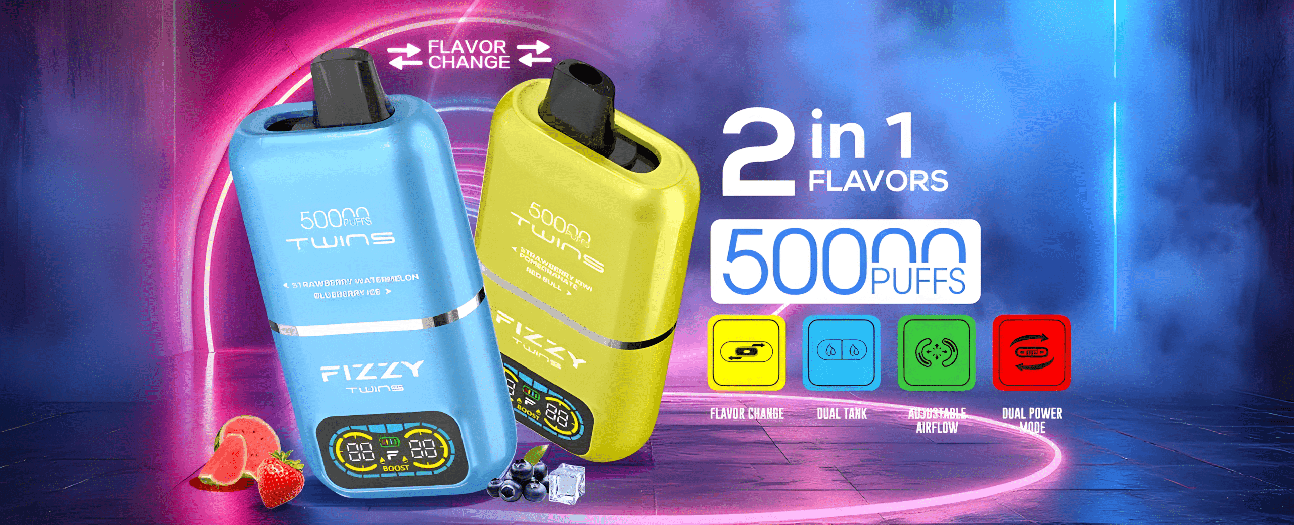 FIZZY TWINS 50000 DWUSMAKOWE,50000 Puffs