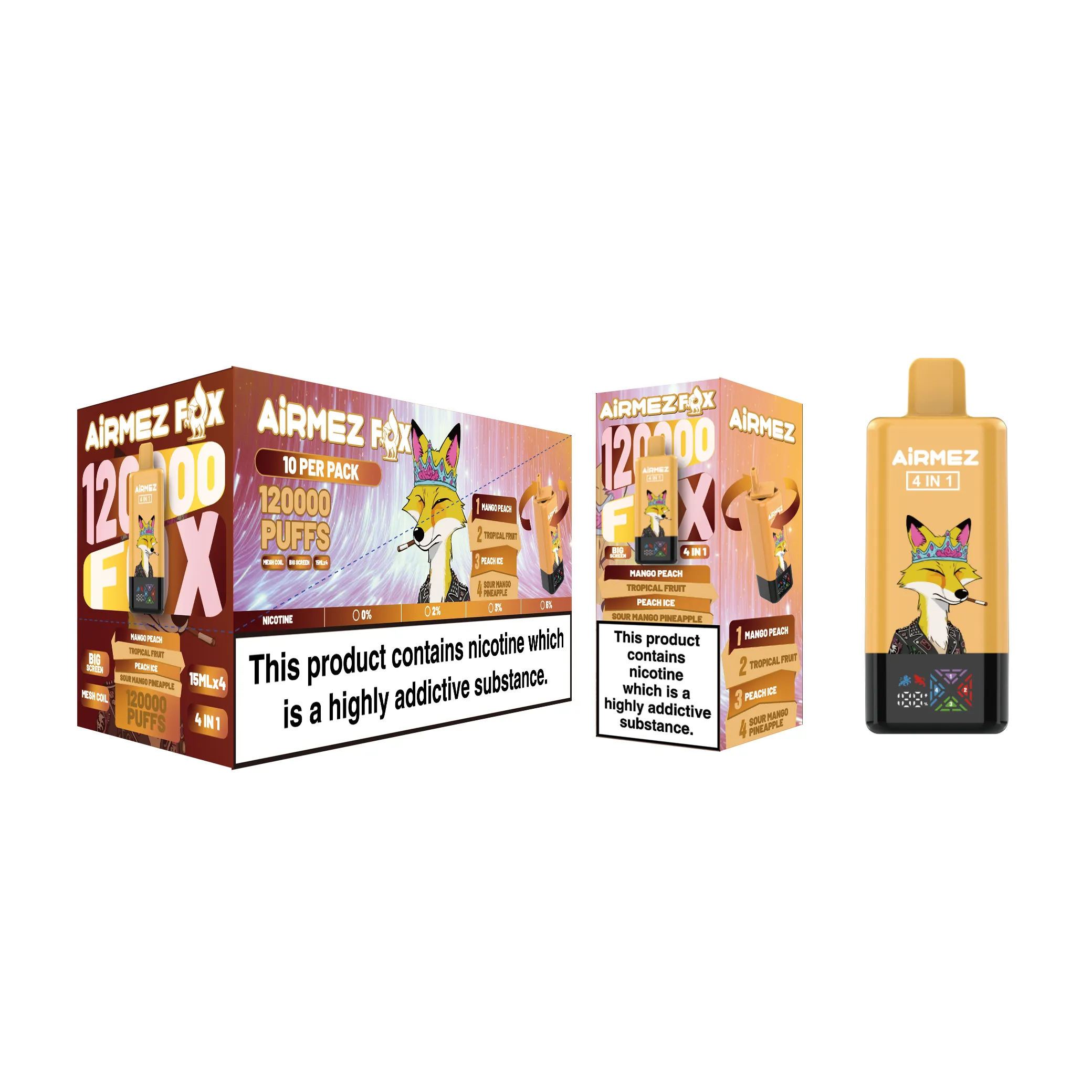 airmez fox 4 in 1 120k jednorazowy e papieros 2% – 120000 puffs | 4 smaki w 1 urządzeniu