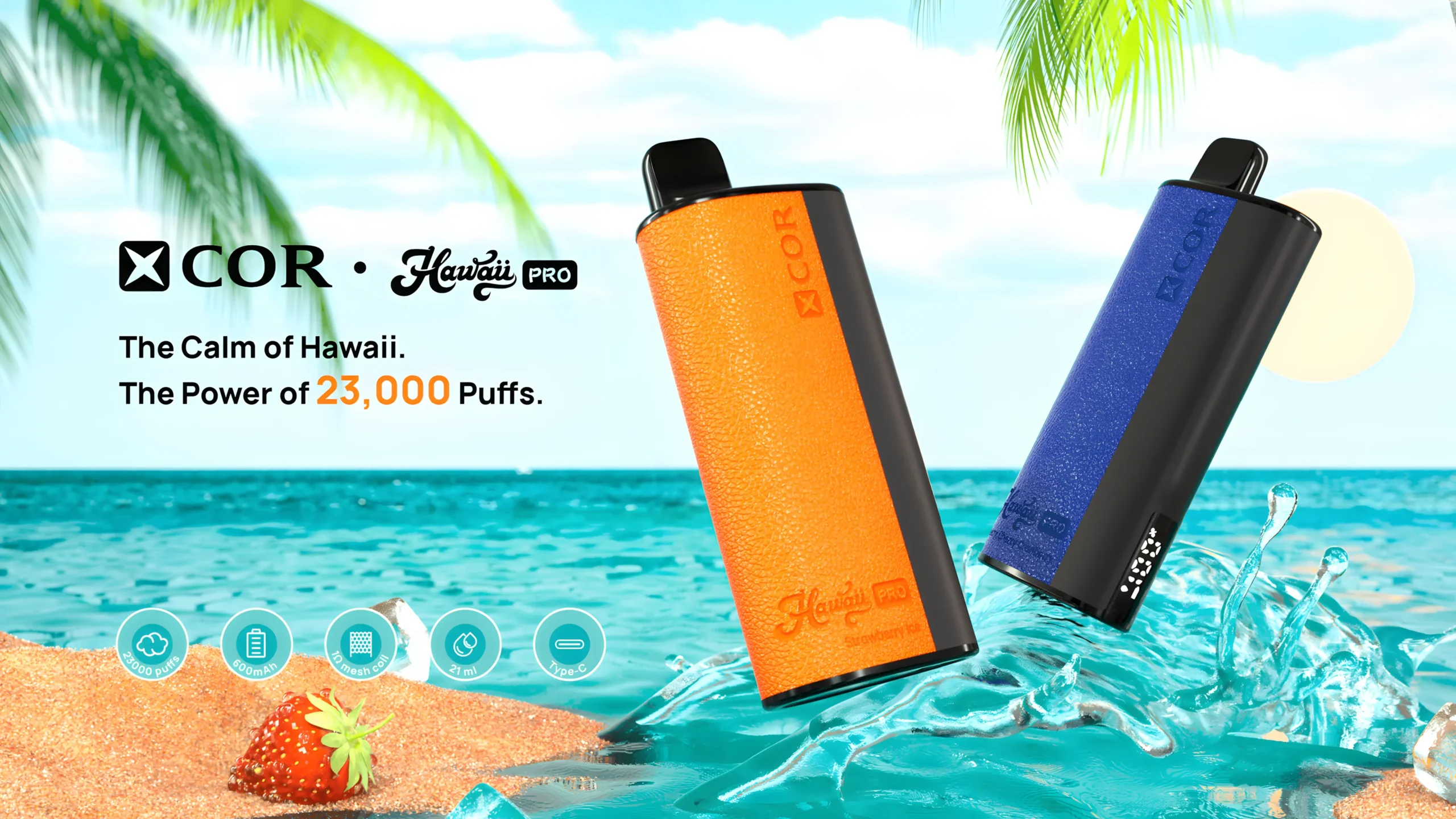 Vape devices promoting Hawaiian tranquility and puffs.