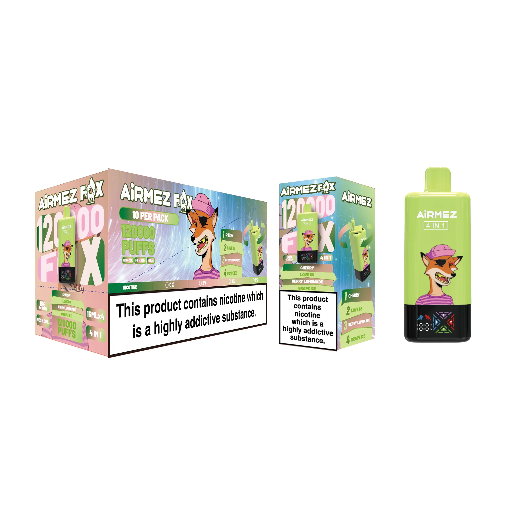 airmez fox 4 in 1 120k jednorazowy e papieros 2% – 120000 puffs | 4 smaki w 1 urządzeniu