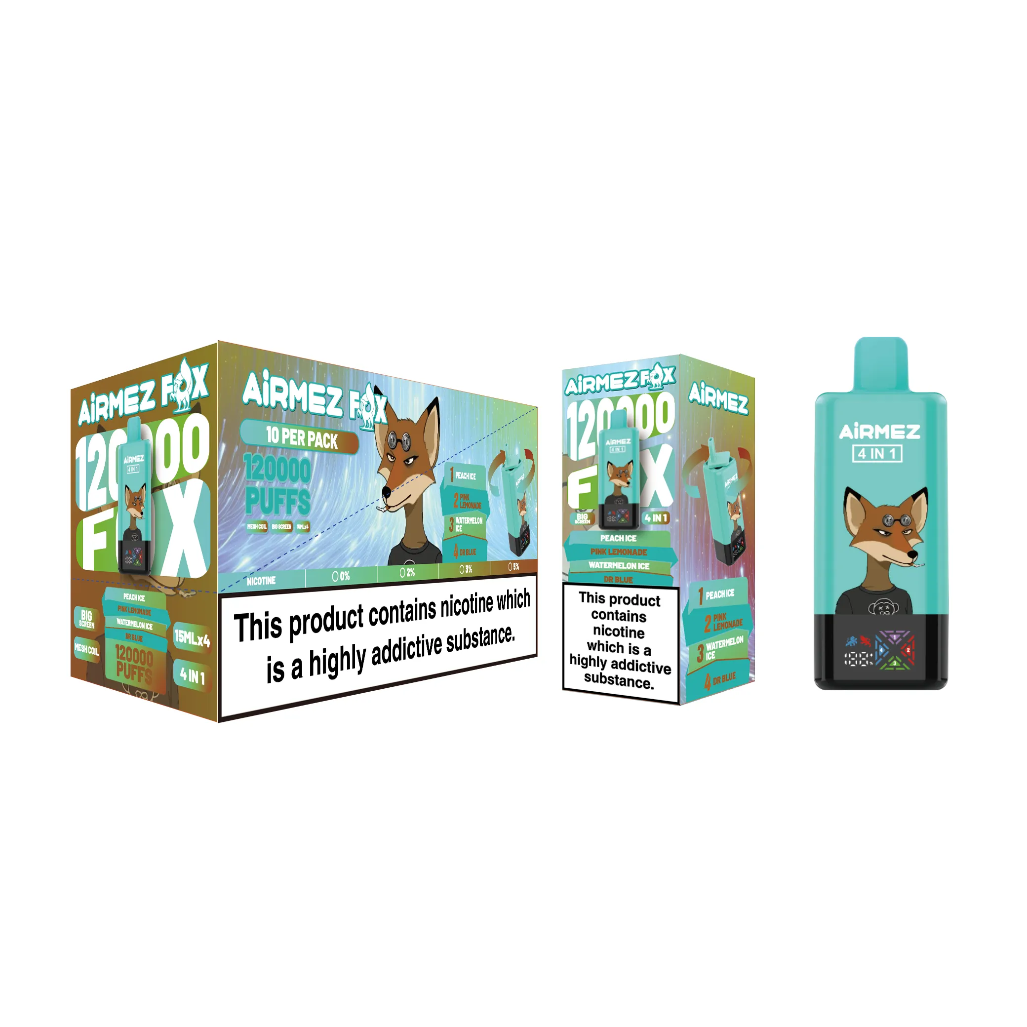 airmez fox 4 in 1 120k jednorazowy e papieros 2% – 120000 puffs | 4 smaki w 1 urządzeniu