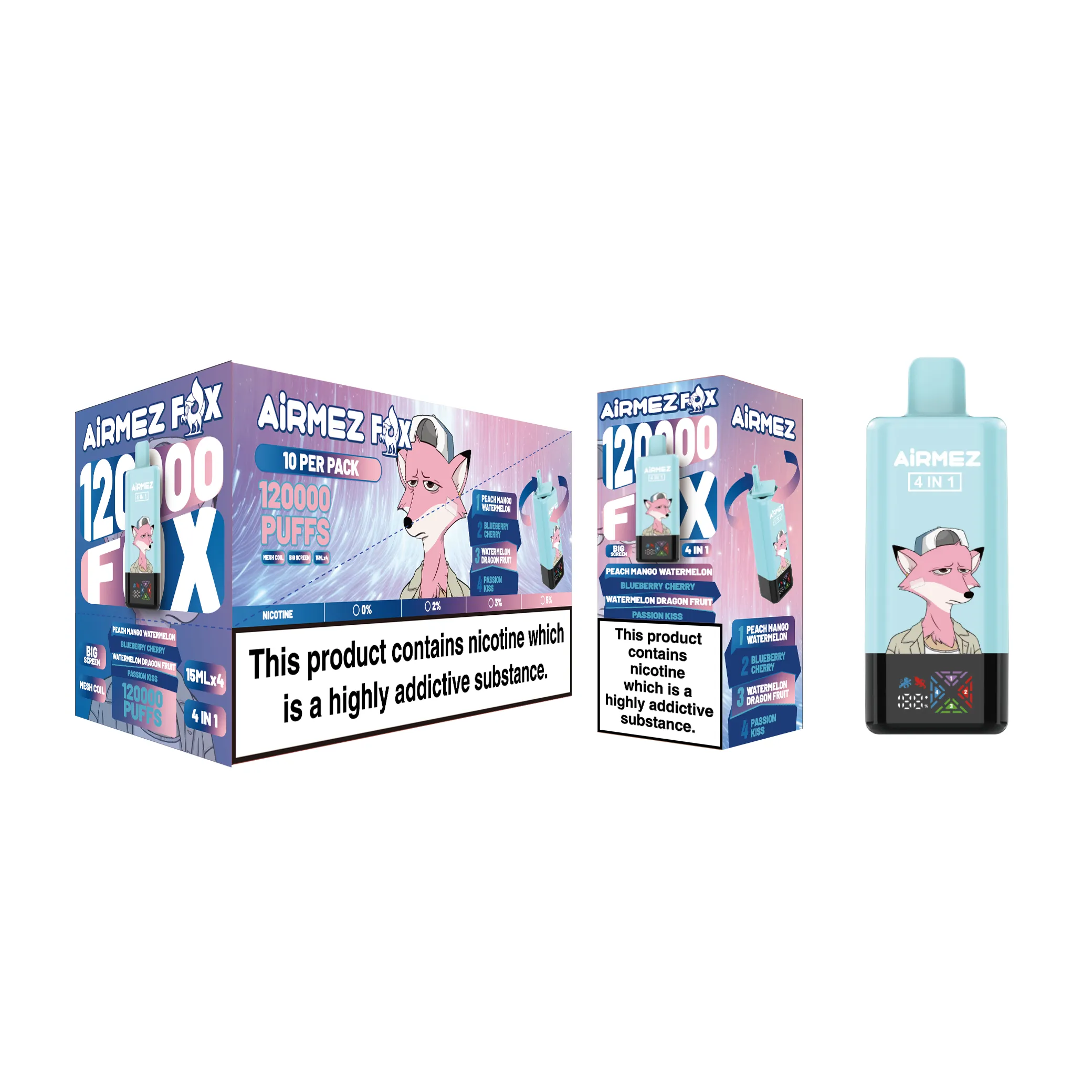 airmez fox 4 in 1 120k jednorazowy e papieros 2% – 120000 puffs | 4 smaki w 1 urządzeniu