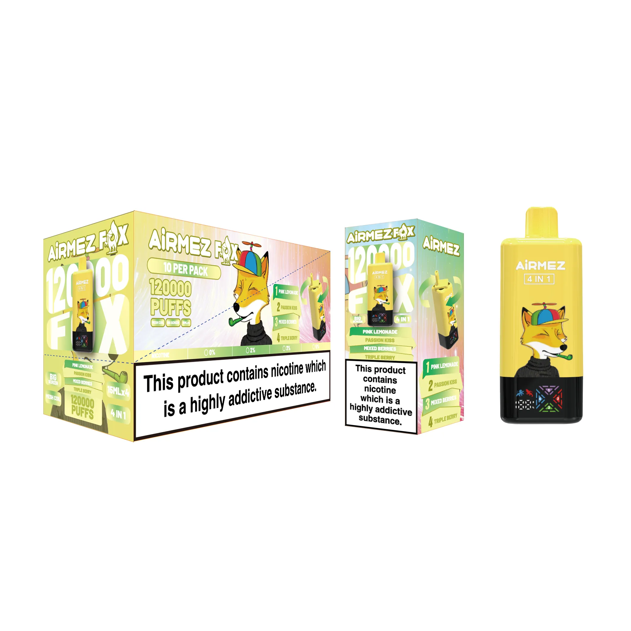 airmez fox 4 in 1 120k jednorazowy e papieros 2% – 120000 puffs | 4 smaki w 1 urządzeniu