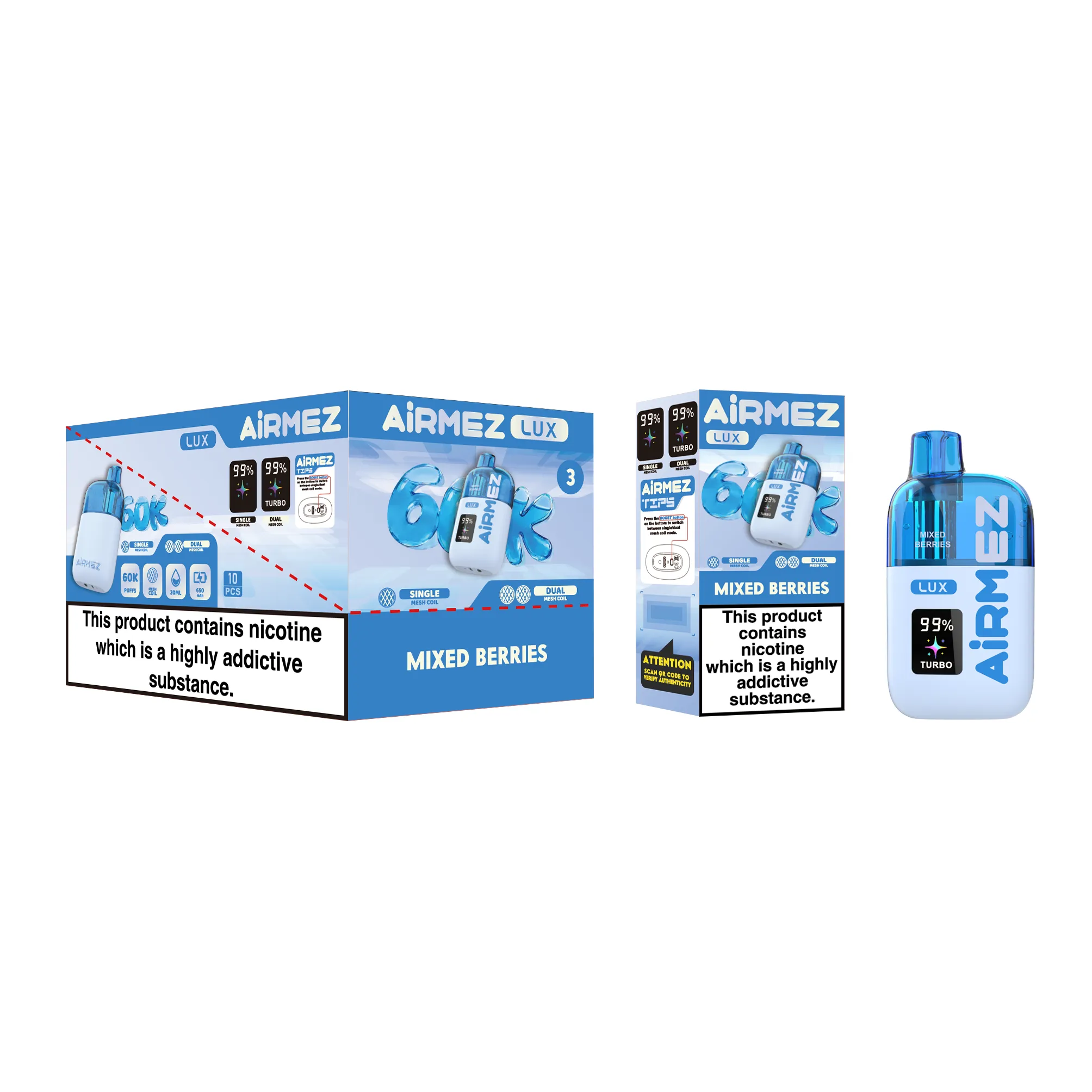 airmez lux 60k jednorazowy e papieros 2% – 60000 puffs | podwójna cewka mesh